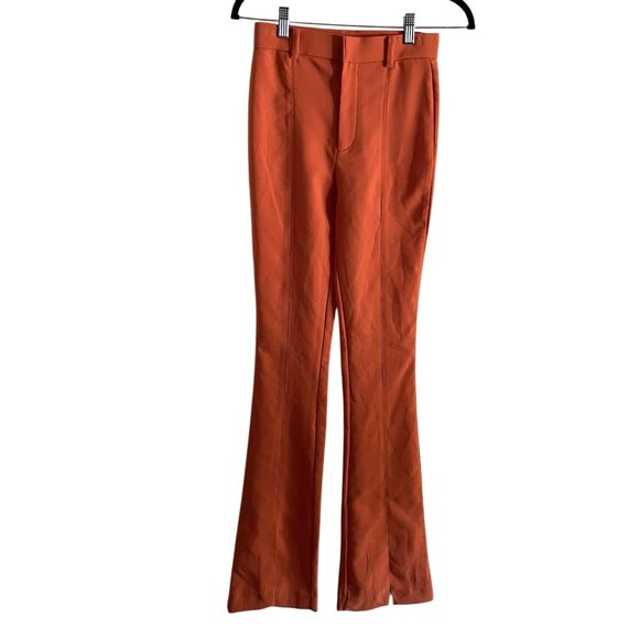 Zara Women XS Orange Stretch High Waist Front Slits Flare Pants Trousers - Picture 3 of 12